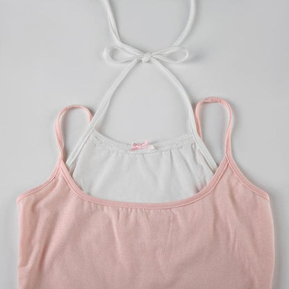 Halter bowknot patchwork cami top