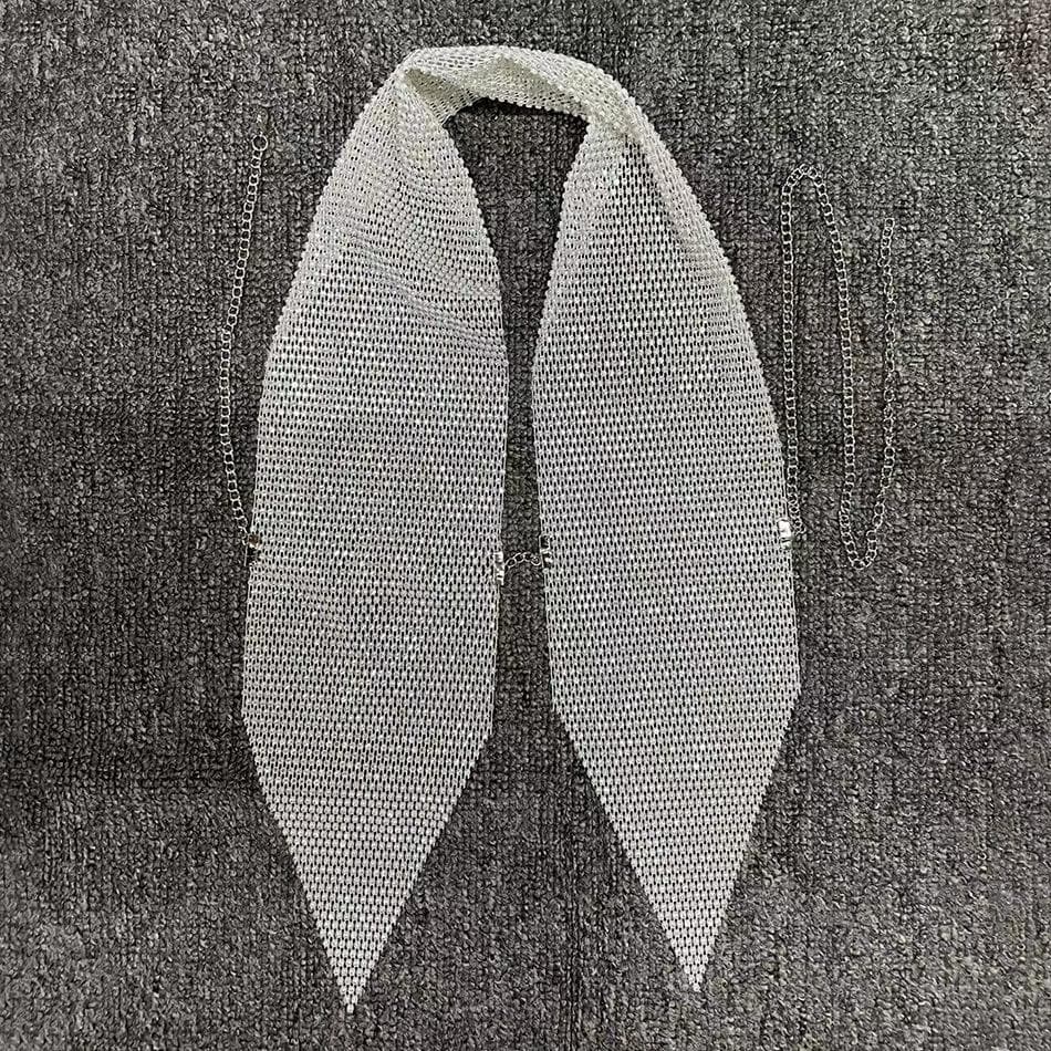 Halter fishnet beaded see through metal chain top