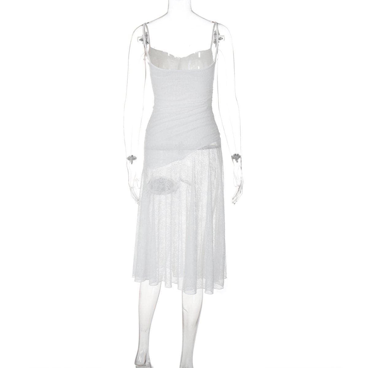 Lace ruched see through cami midi dress