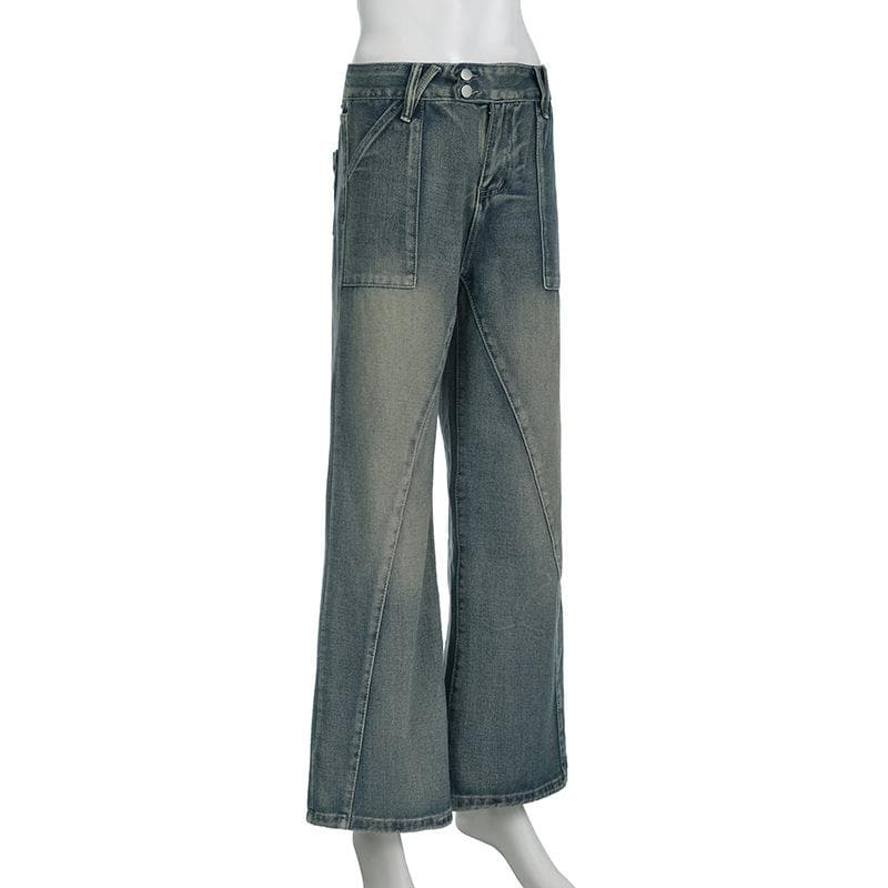 Straight leg button low rise jeans