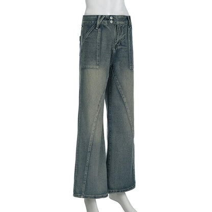 Straight leg button low rise jeans