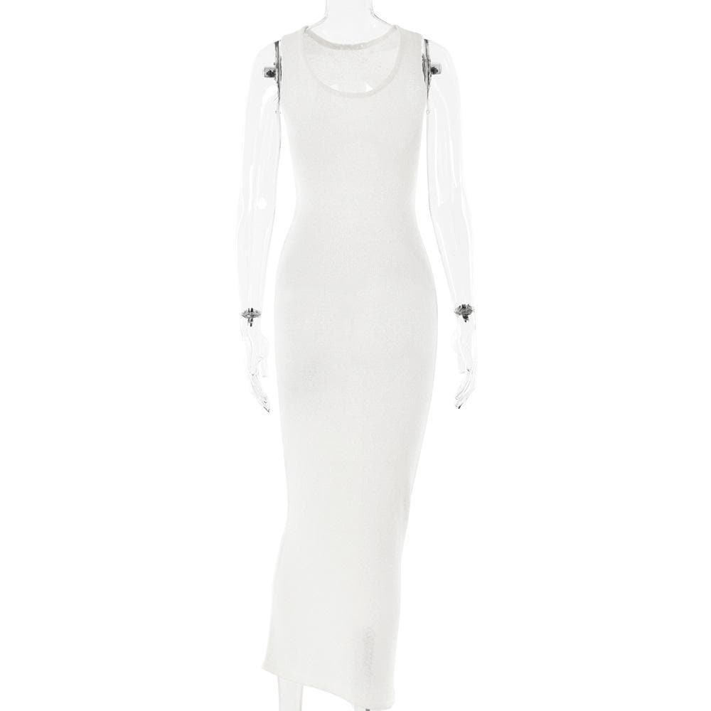 Sleeveless crewneck solid backless maxi dress