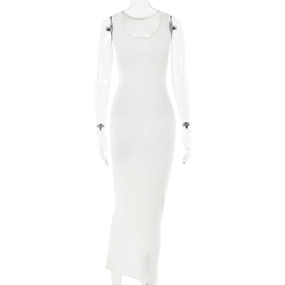 Sleeveless crewneck solid backless maxi dress