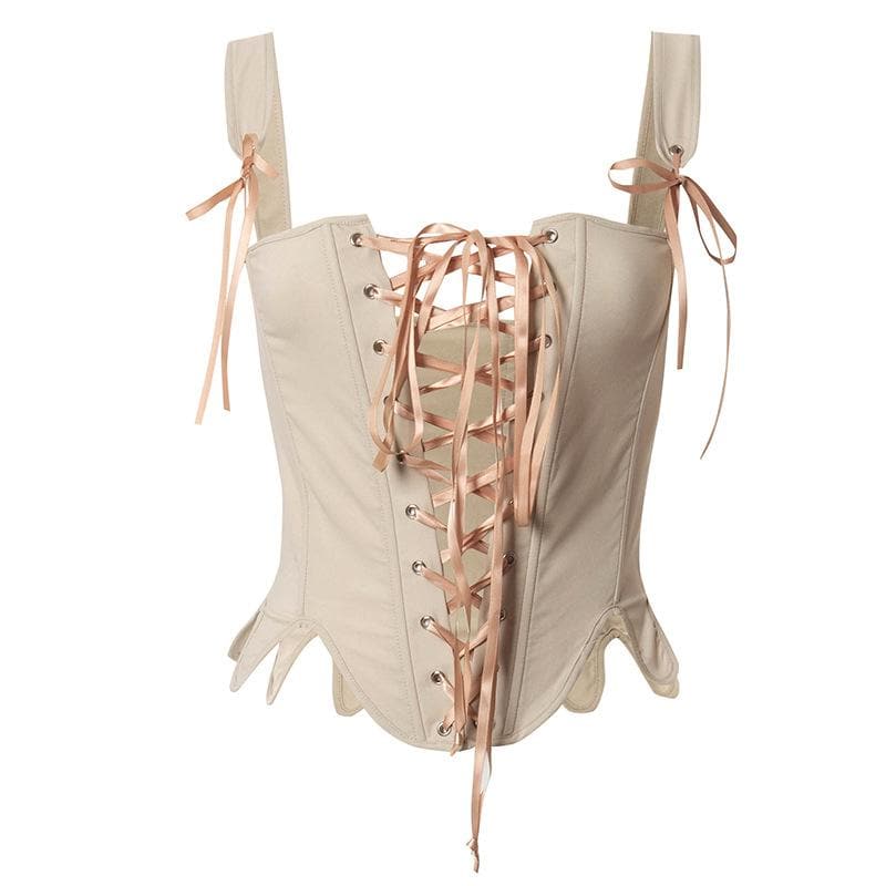 Lace up bustier backless stitch cami top