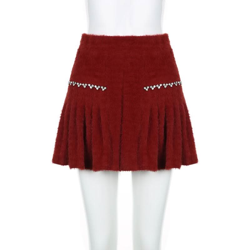 Fluffy beaded pleated mini skirt