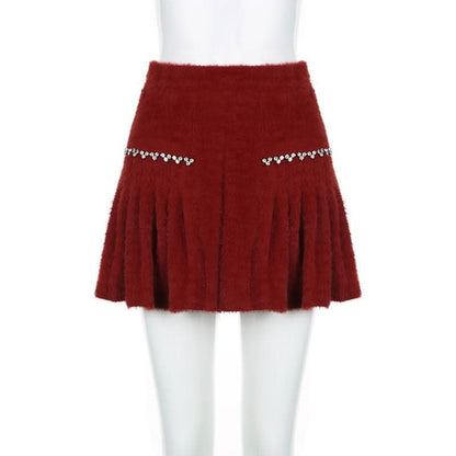 Fluffy beaded pleated mini skirt