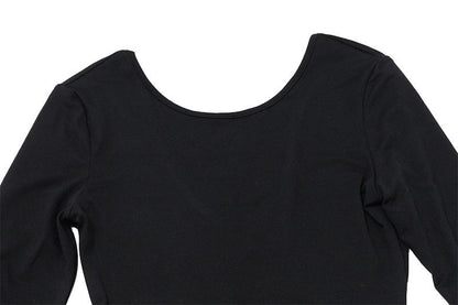 Long sleeve round neck solid backless slit top