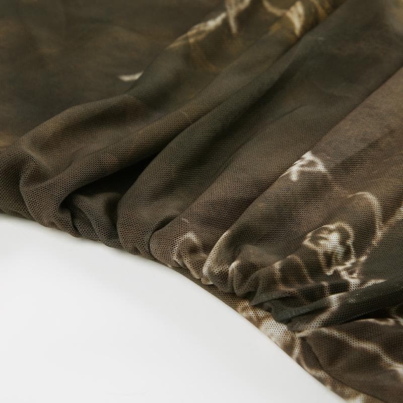 U neck print mesh cami maxi dress