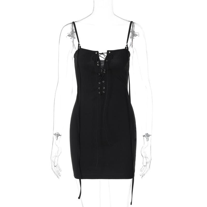 Lace up hollow out backless cami cut out mini dress