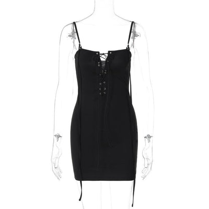 Lace up hollow out backless cami cut out mini dress