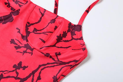 Print cross front ruched cami maxi dress