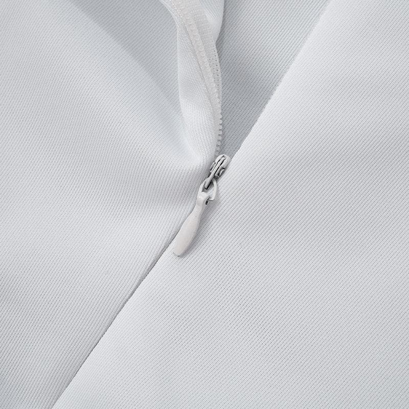 Ruched zip-up backless stitch tube mini dress