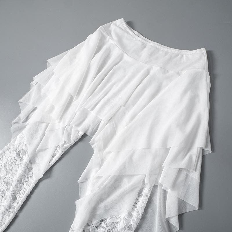 Ruched lace ruffle solid high rise pant