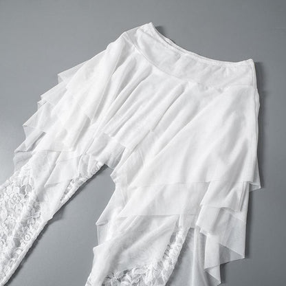 Ruched lace ruffle solid high rise pant