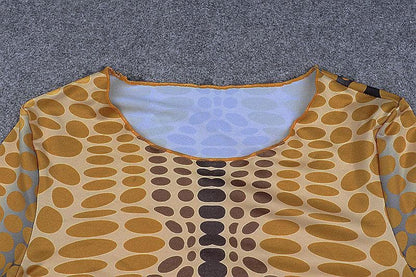 Contrast polka dot round neck long sleeve top