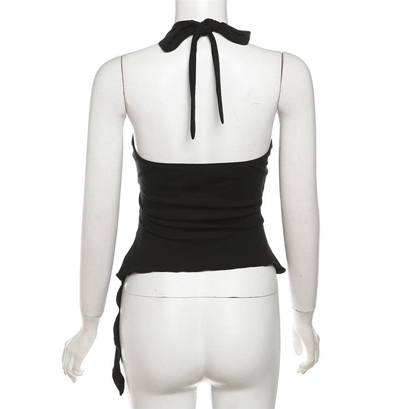 Halter buckle ruffle irregular ruched top