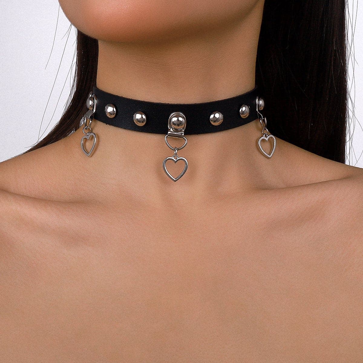 PU leather layered pendant chain choker necklace