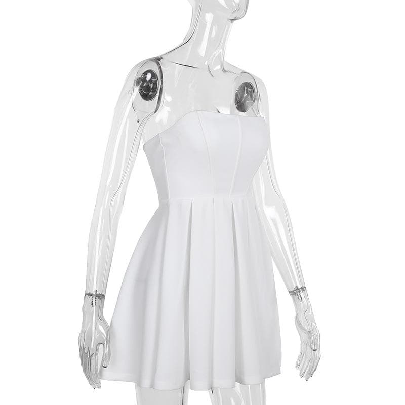 Bustier zip-up backless solid pleated tube mini dress
