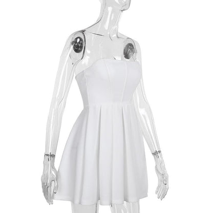 Bustier zip-up backless solid pleated tube mini dress