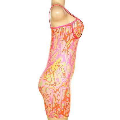 Sweetheart Neck Swirl Print Spaghetti Strap Cami Mini Dress