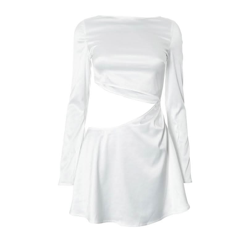 Long sleeve hollow out solid cut out mini dress