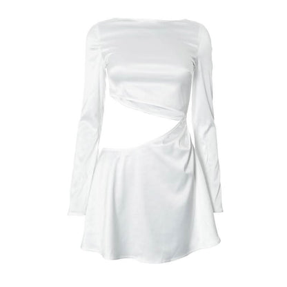 Long sleeve hollow out solid cut out mini dress