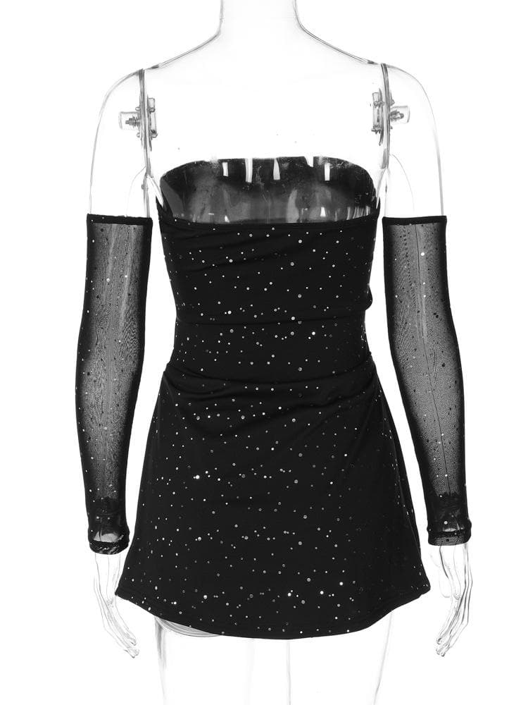 Glitter gloves solid tube mini dress
