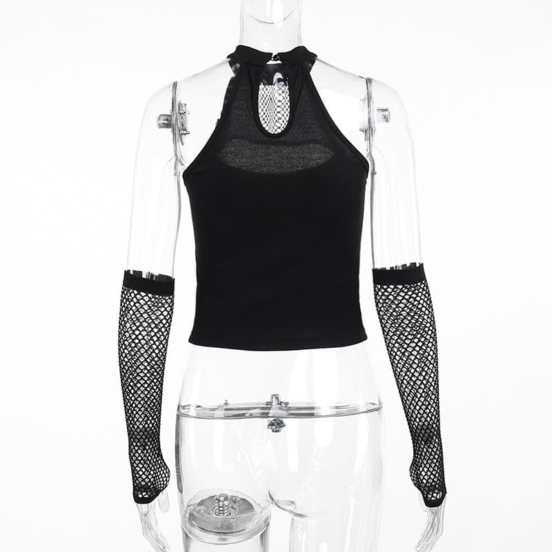 Fishnet gloves patchwork hollow out cut out top