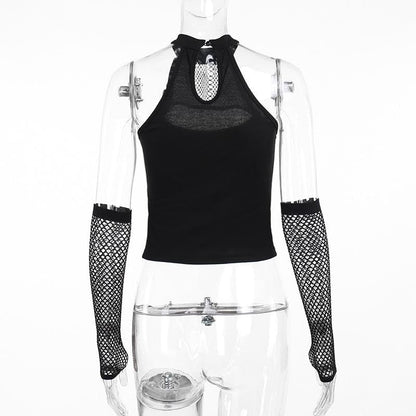 Fishnet gloves patchwork hollow out cut out top