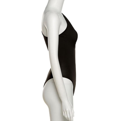 Solid One shoulder Hollow Out Bodysuit