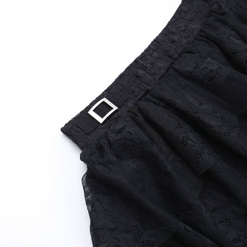 Ruffle lace buckle irregular medium rise pant