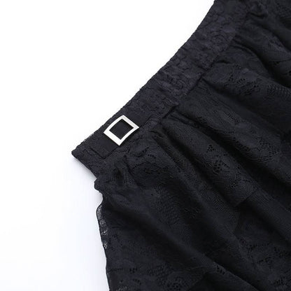 Ruffle lace buckle irregular medium rise pant