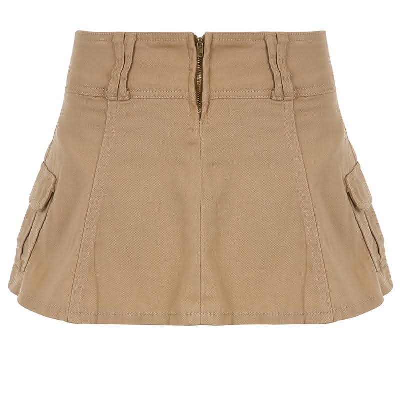 Denim pleated zip-up mini skirt