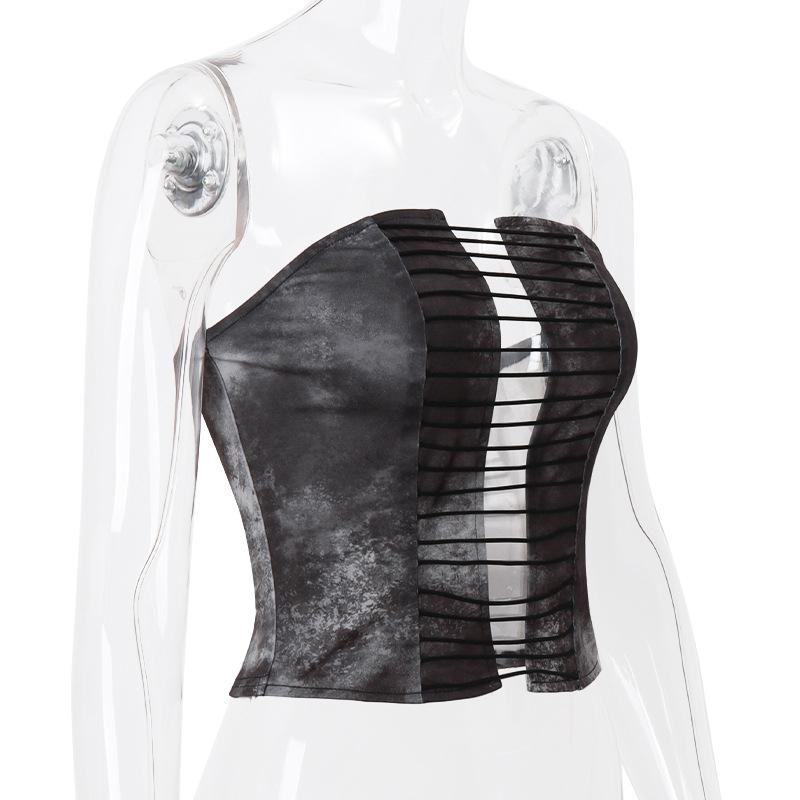 Tie dye hollow out tube crop cut out top