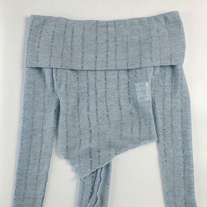 Long sleeve odd shoulder knotted knitted top