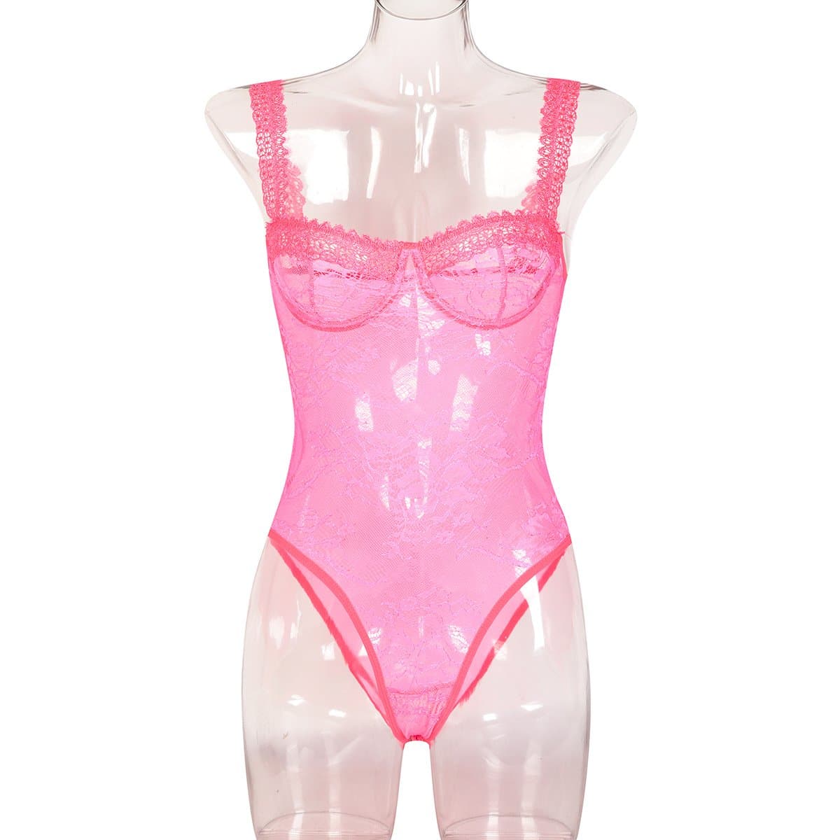 Sheer lace see through backless cami bodysuit