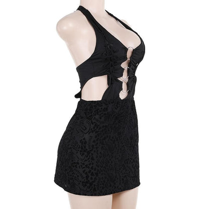 Halter leopard print o ring knotted mini dress