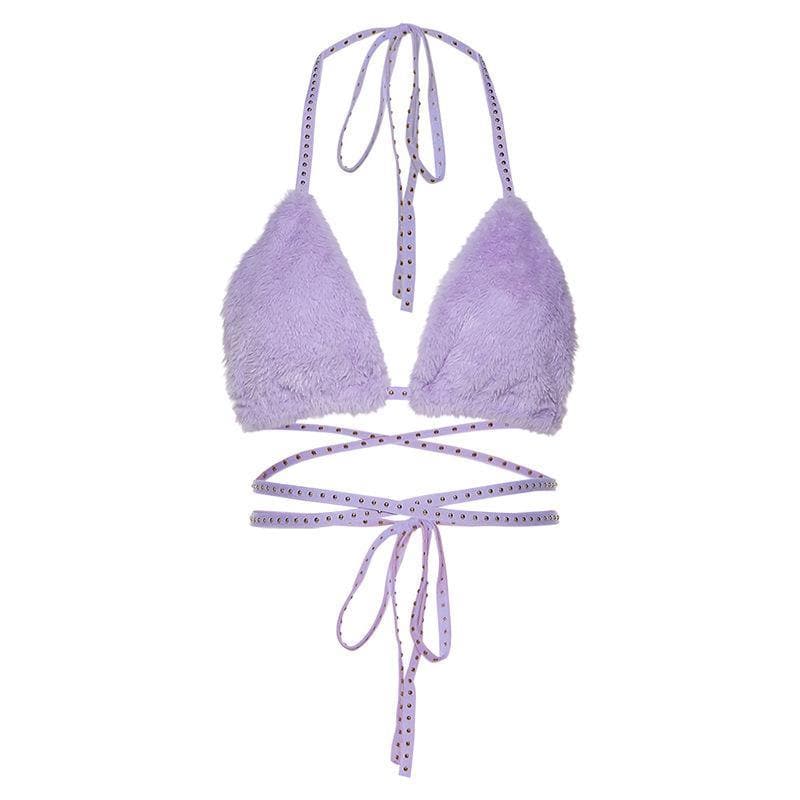 Tie back halter fluffy top