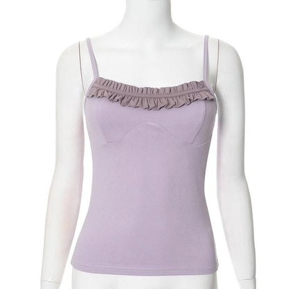 U neck ruffle ruched cami top