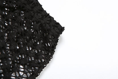 Long flared sleeve hollow out see through crop pant set