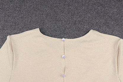 Ribbed long sleeve solid button hollow out crewneck cut out mini dress