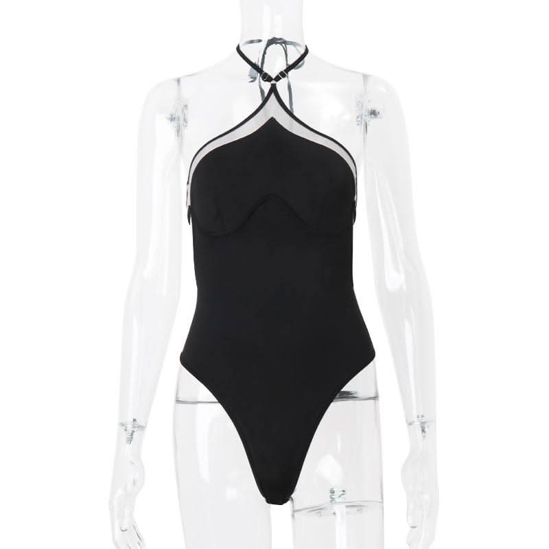 Halter backless sweetheart pattern bodysuit