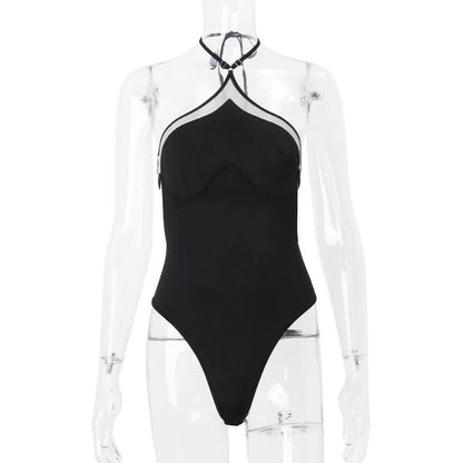 Halter backless sweetheart pattern bodysuit
