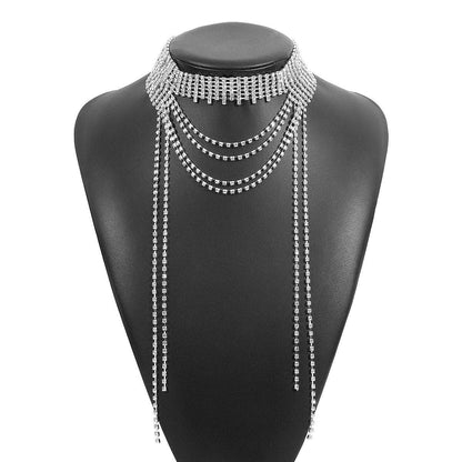 Layered rhinestone metal chain necklace