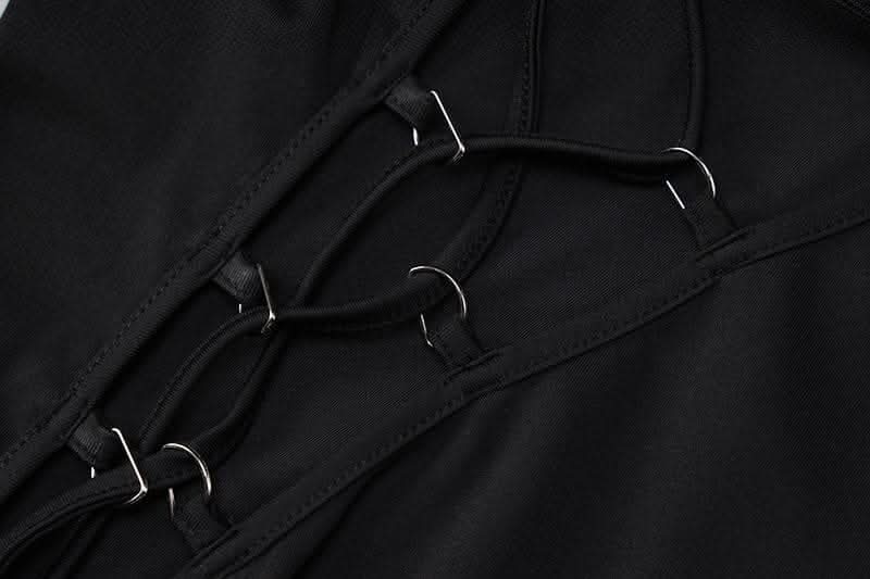 Lace up irregular long sleeve hollow out backless cut out maxi dress-final-sale