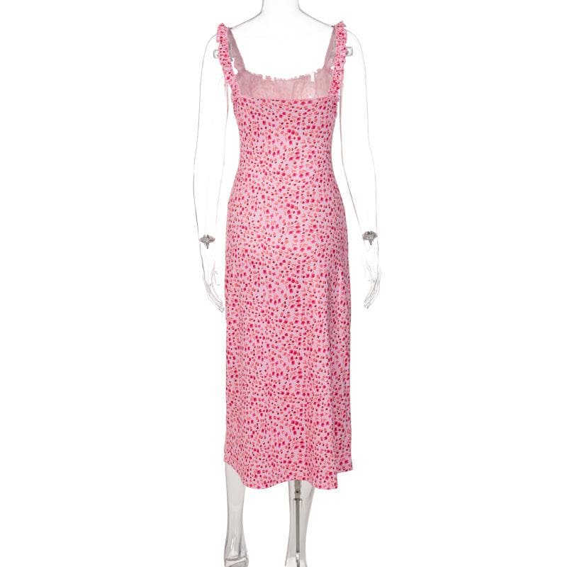 Ruffle Strap Ruched Bust Ditsy Floral Bodycon Midi Dress