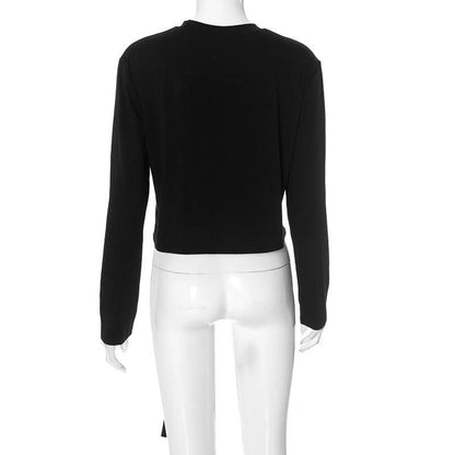 Long sleeve crewneck bowknot solid top