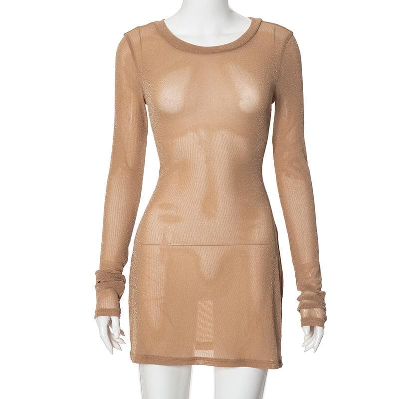 Long sleeve sheer mesh glitter mini dress