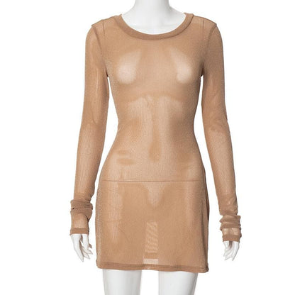 Long sleeve sheer mesh glitter mini dress