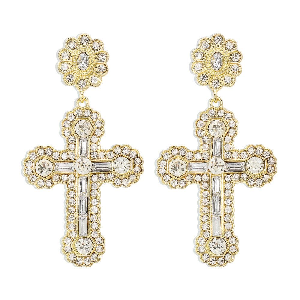 Rhinestone cross decor stud earrings